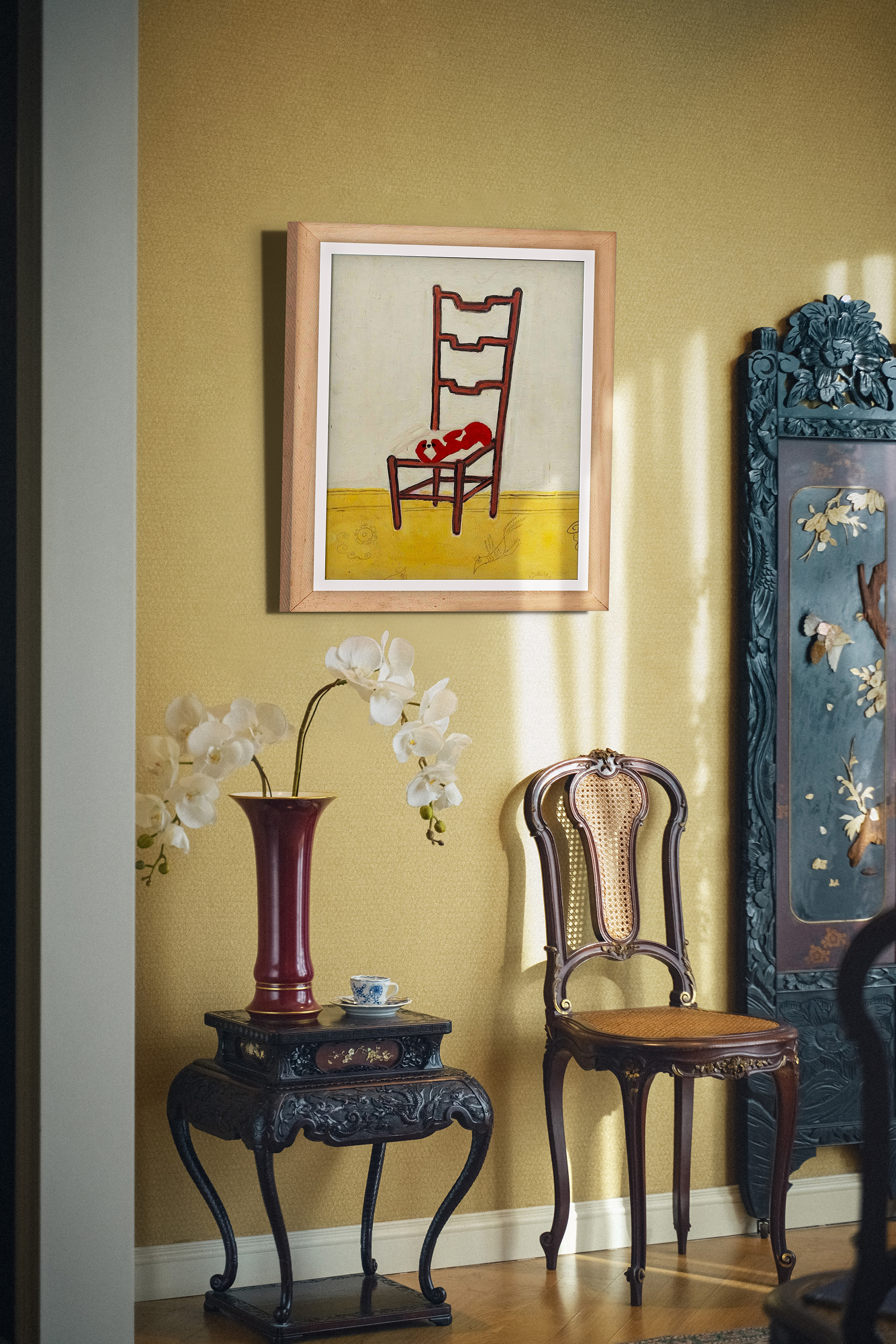 独角鹿西洋古董2018年中国台湾耿画廊授权出品常玉创作限量版画《Pekinese on a Chair-趴在椅子上的狮子狗》