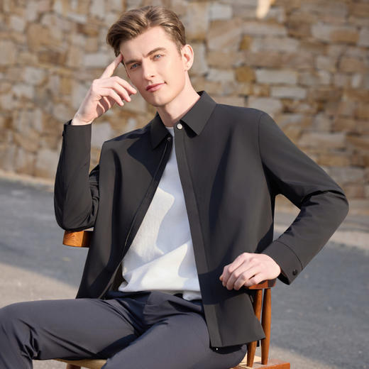 半身缘男装 春季挺拔利落百搭透气经典翻领夹克261112M01310218 商品图1