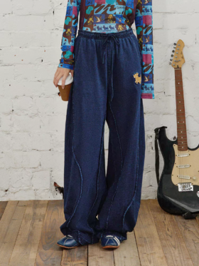 半圆/C66130277/水洗松紧腰绣花休闲裤