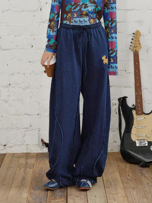 半圆/C66130277/水洗松紧腰绣花休闲裤 商品图0