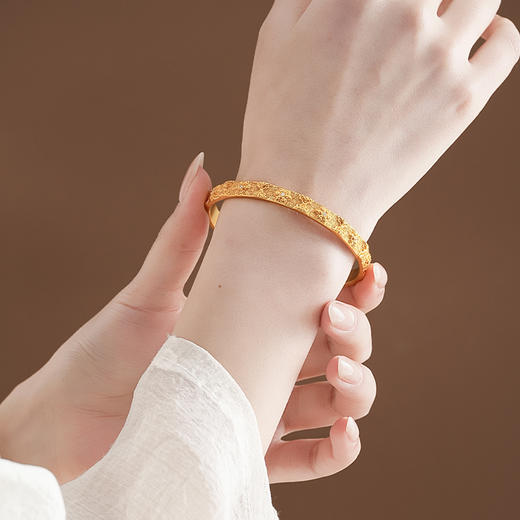 【点钻宝相花沙金手镯】敦煌新中式珐琅彩芍药花开口手镯新款个性时尚复古民族风沙金手镯礼物 商品图0