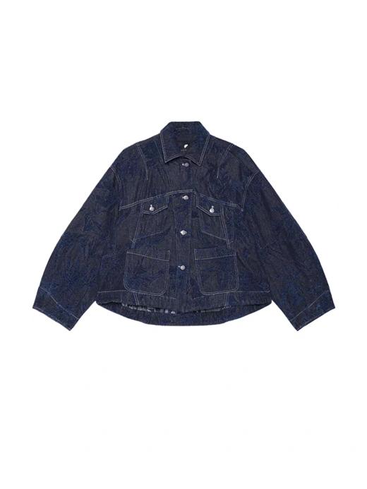 半圆/C66110339/丝绒牛仔提花面料翻领水洗短外套 商品图4