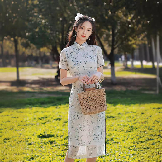 ZAYS2026夏季中长少女年轻款旗袍日常修身复古立领短袖淑女连衣裙旗袍 商品图0