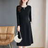 大码长袖连衣裙女春装2026新款高端洋气圆领A字女士黑色连身裙子 商品缩略图0