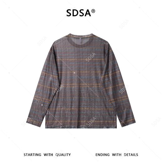 26T97SDSA男装2026新款彩条肌理长袖T恤复古混色条纹宽松圆领打底衫 商品图4