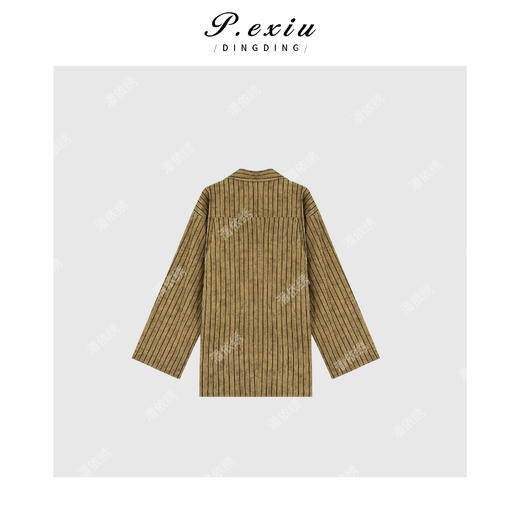 04-6潘依绣丁丁宠粉韩系简约条纹V领长袖衬衫Q70641 商品图1