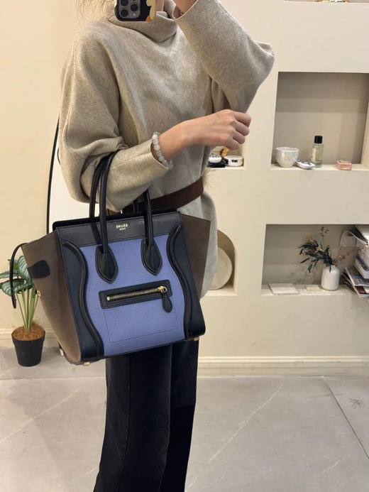 Celine Luggage Micro 黑紫 拼色 牛皮 笑脸包 商品图3