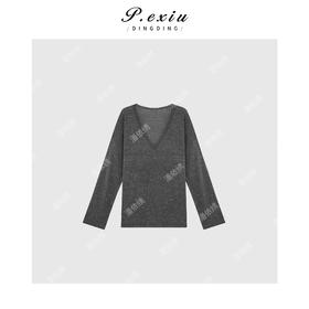 A008潘依绣丁丁宠粉韩系极简亚-麻-羊-毛-V领毛衣Q88302