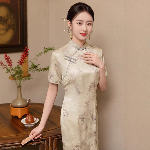 ZAYS新中式短袖旗袍2026春夏新款时尚改良年轻少女日常中长气质旗袍裙 商品图2