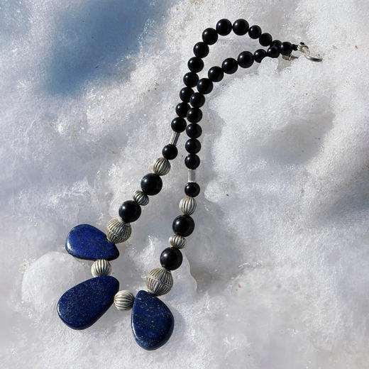 「苍穹之眼」青金石黑檀木项链 | 总长约55cm 冷冽彝族条纹珠 to me 天然石饰品 商品图4