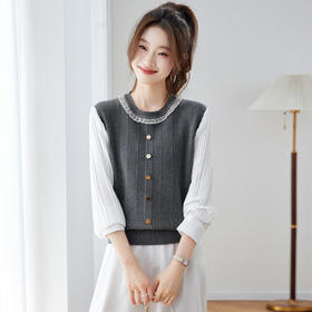 法式假两件长袖T恤，设计感打底衫洋气减龄上衣CC-ML-26061