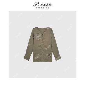 04-6潘依绣丁丁宠粉法式松弛亮片绣花系带长袖衬衣Q3371