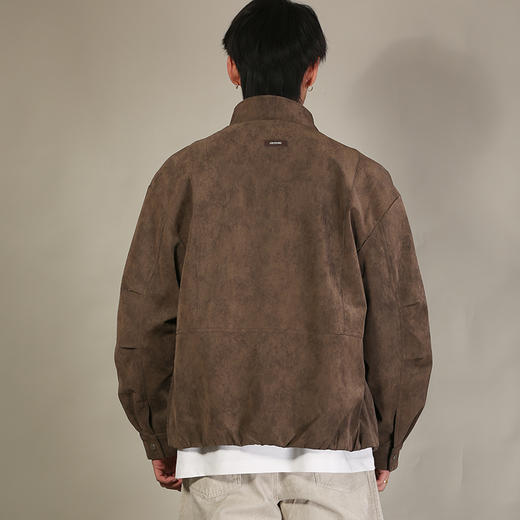 DRONKOO 2026  立领防风扣口袋钉扣扎花皮料中厚皮衣 商品图4