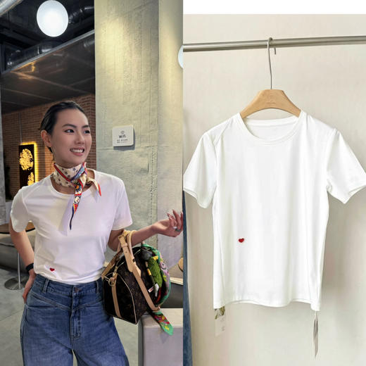 【一切刚刚好】噢蜜ooomeoo爱心刺绣白T“限时赠送真丝丝巾” 商品图0