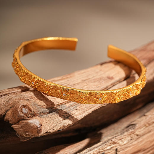 【点钻宝相花沙金手镯】敦煌新中式珐琅彩芍药花开口手镯新款个性时尚复古民族风沙金手镯礼物 商品图2