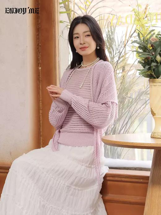 【门店同款】ENJOY春季“柔光芳序”披肩镂空针织上衣 169494173 商品图1