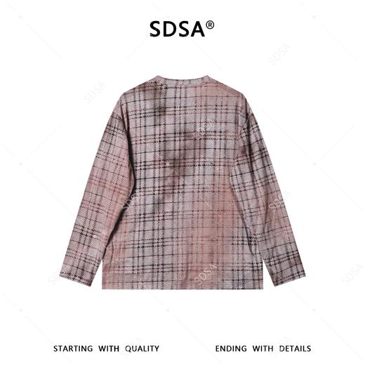 26T86SDSA男装2026新款复古格纹圆领长袖T恤做旧粉棕格纹宽松休闲上衣 商品图5