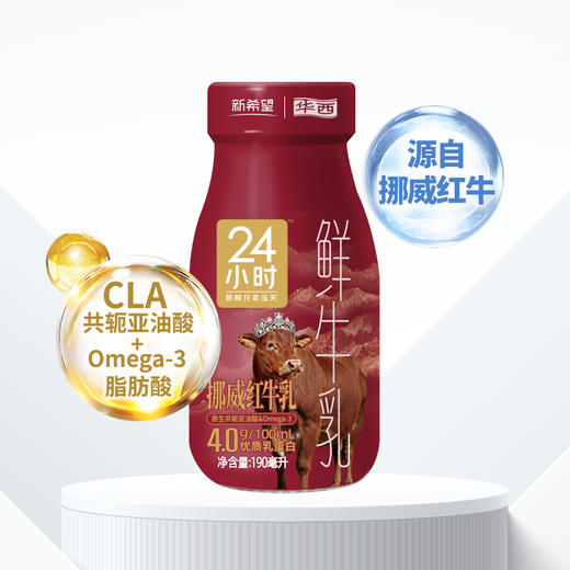 新希望（华西）玻璃瓶24小时挪威红牛乳190ml 商品图1