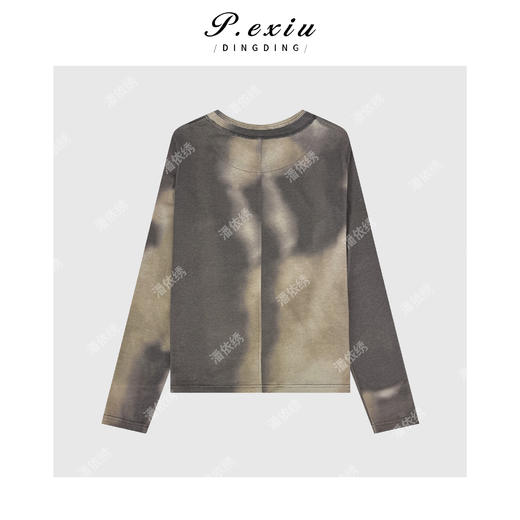 天丝渐变水墨晕染绒感圆领长袖T恤 W-63608 商品图2