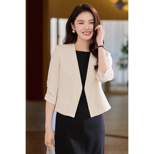米思阳2026春季新款气质通勤无领西装七分袖短款修身气质西服外套女2112 商品图2