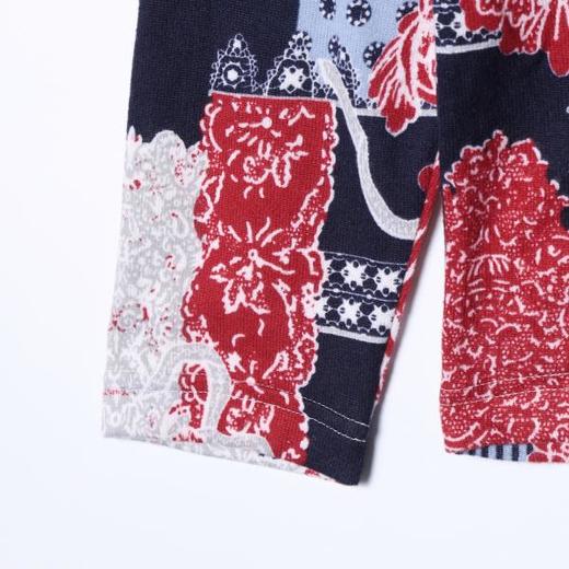 26T80SDSA男装2026新款潮牌民族风拼接长袖腰果花红蓝撞色宽松圆领T恤 商品图3