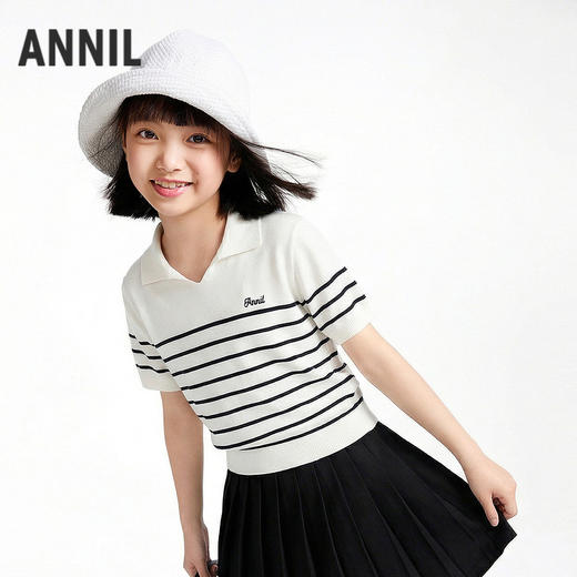 女童翻领短袖针织衫夏季新款安奈儿童装EG624678 商品图0