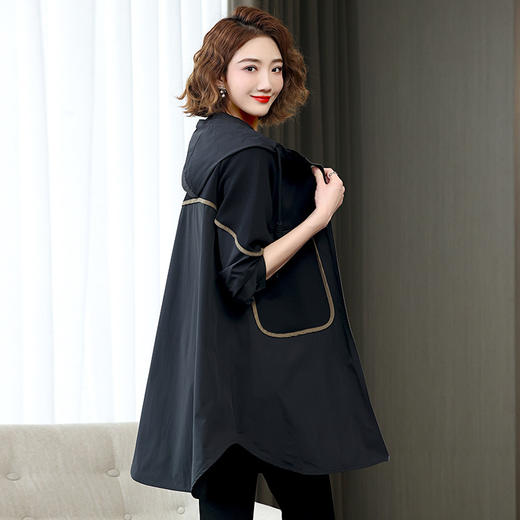 丁摩 黑色风衣女中长款今年流行春秋新款连帽外套新品6ZF-1226 商品图1