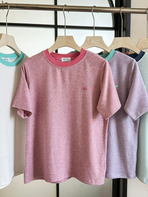 韩系 银河细闪爱心撞色短袖T恤 商品图2