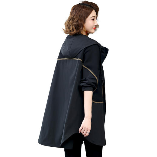 丁摩 黑色风衣女中长款今年流行春秋新款连帽外套新品6ZF-1226 商品图4