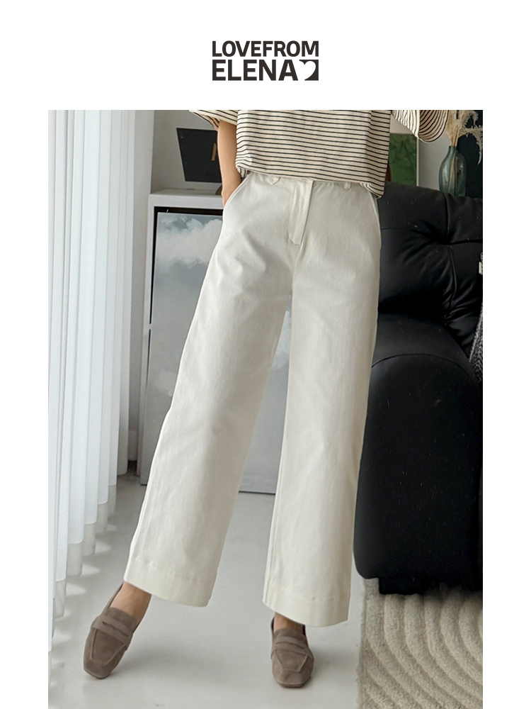03/04 Elena朴｜春日必备 长绒棉阔腿白色休闲裤