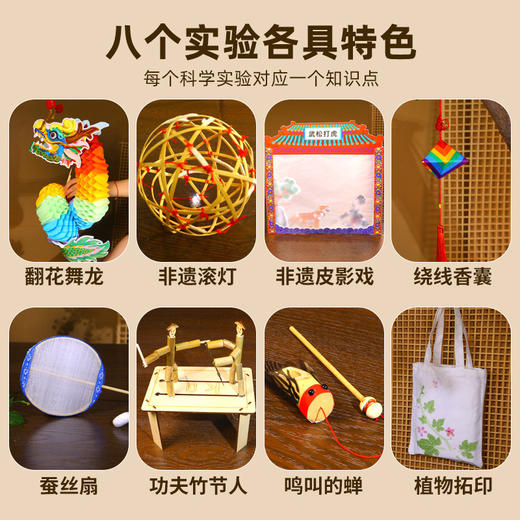 【非遗手工DIY实验组合套装】翻花舞龙非遗滚灯制作皮影戏蚕丝扇植物拓印科学实验玩具 商品图3