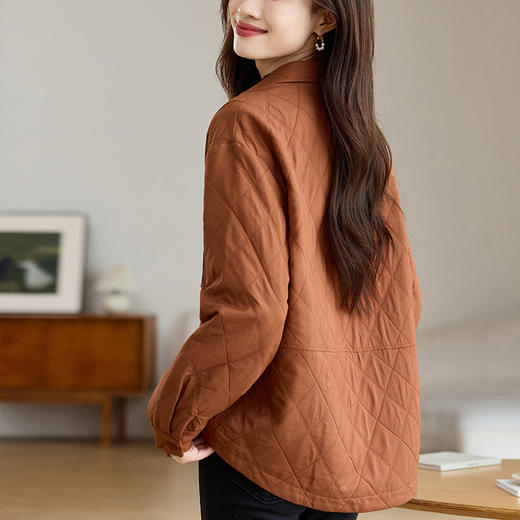 丁摩 春秋新款外套长袖夹棉薄款春秋翻领百搭短款上衣外搭遮肚子女6ZF-8682 商品图3