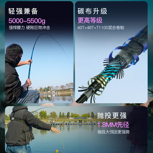 空钩悟道锦粼竞技黑坑竿轻量大物鲢鳙钓鱼竿休闲野钓超硬台钓手杆 商品图2