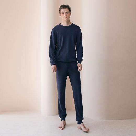 Solo seta男士纯色绵羊毛桑蚕丝山羊绒睡衣套装25春季保暖家居服 商品图3