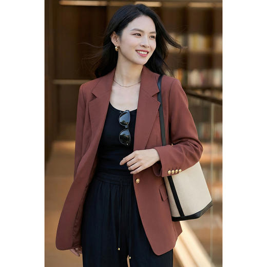 米思阳2026春季新款通勤气质西装外套微弹钉珠设计感减龄上衣5597 商品图2