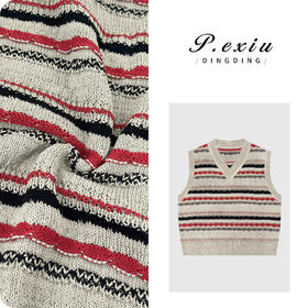 PanYiXiu/潘依绣复古提花条纹混纺肌理感叠穿V领无袖针织背心 L2826