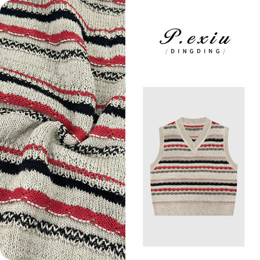 PanYiXiu/潘依绣复古提花条纹混纺肌理感叠穿V领无袖针织背心 L2826 商品图0