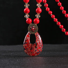 丁摩 新款琉璃串珠毛衣链水滴吊坠中国风服装配饰长款女项链饰品6ZF-LM-9