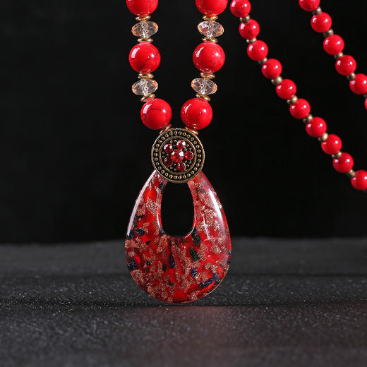 丁摩 新款琉璃串珠毛衣链水滴吊坠中国风服装配饰长款女项链饰品6ZF-LM-9 商品图0