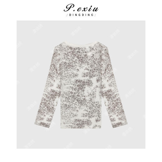 04-6潘依绣丁丁宠粉韩系简约豹纹印花圆领长袖T恤Q1616 商品图1