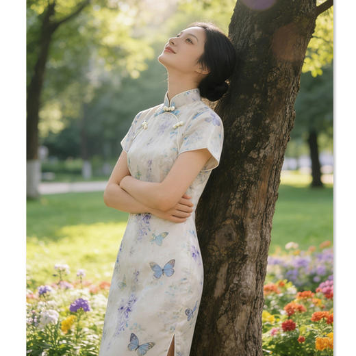 国风中式长款改良旗袍，年轻款女复古修身短袖日常可穿GX-362603 商品图3