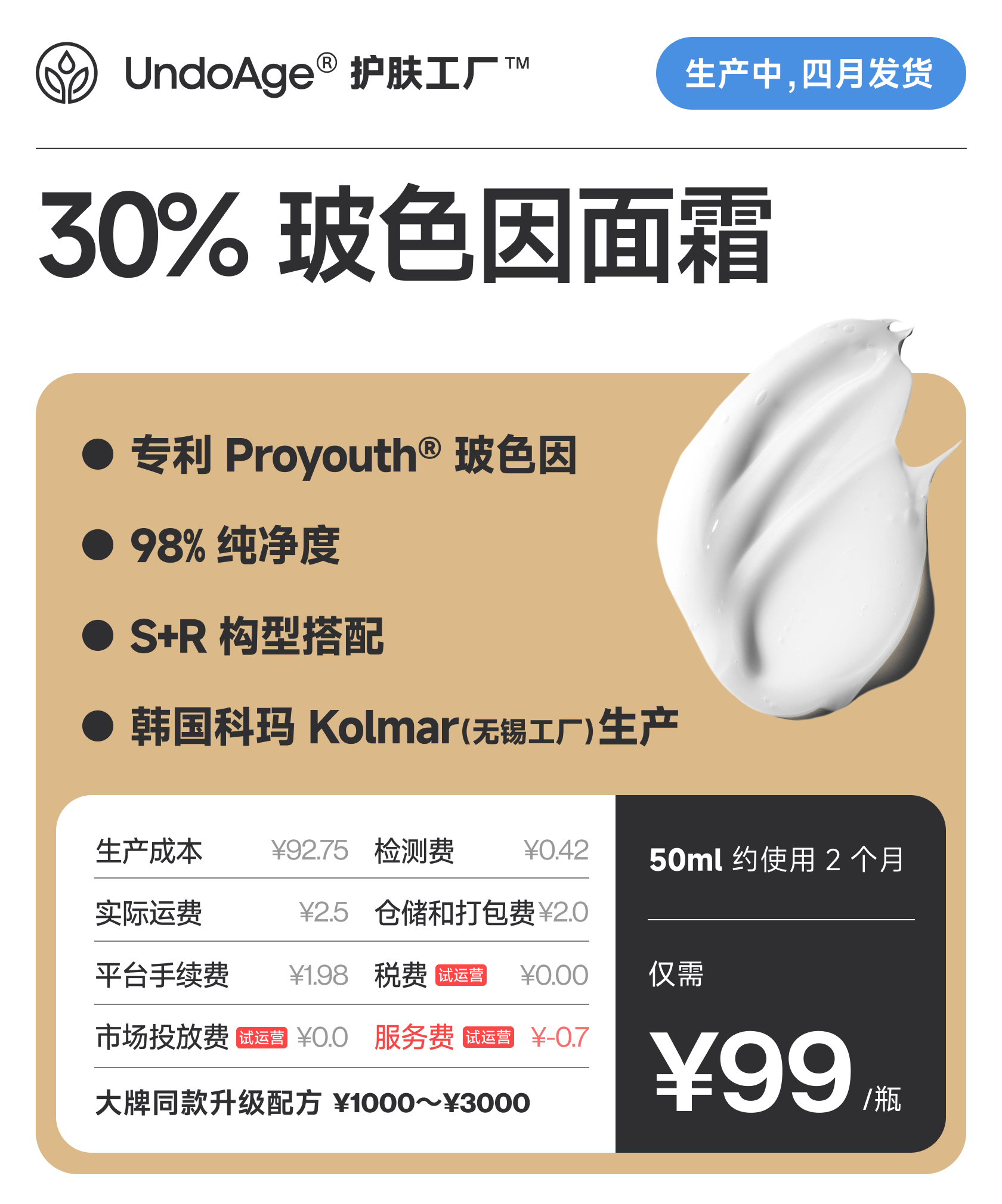 玻色因面霜｜护肤工厂 Proyouth® 30% 玻色因面霜｜专利原料 S+R 构型搭配，高纯净度【生产中，预计 2026 年 4 月发货】