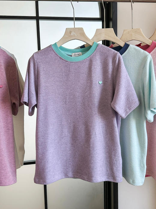 韩系 银河细闪爱心撞色短袖T恤 商品图3