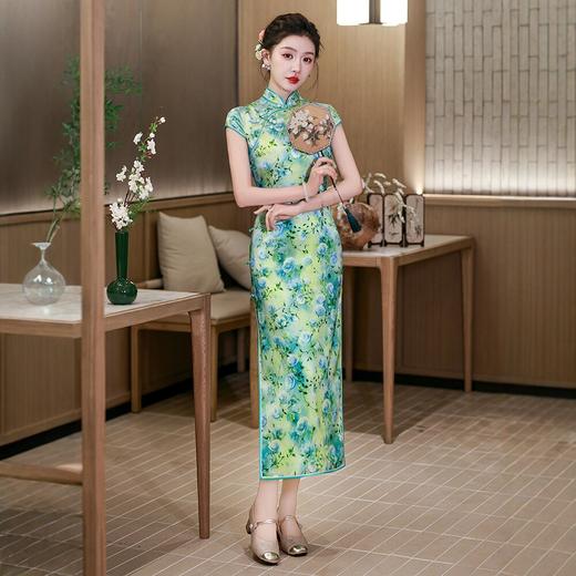 WX2026新款真丝旗袍桑蚕丝长款改良中式桑蚕丝连衣裙优雅气质修身复 商品图2