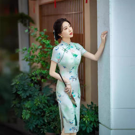 ZAYS2026夏季中长丝绸提花双层短袖气质旗袍日常修身女装旗袍
