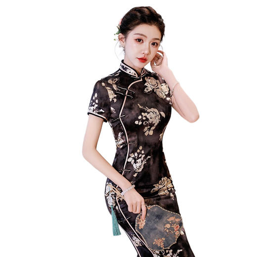 WX2026新款真丝旗袍长款改良中式桑蚕丝连衣裙优雅气质修身复古 商品图4