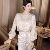 丁摩 提花长袖新中式衬衣上衣女春秋立领复古国风绸缎衬衫6ZF-3368 商品缩略图3