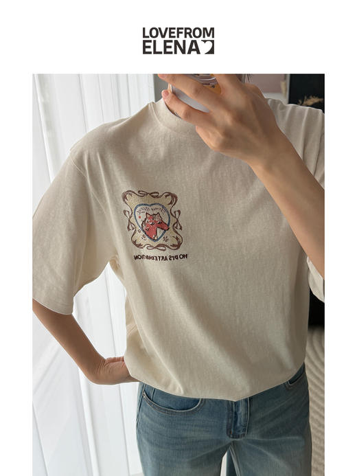 03/04 Elena朴｜早春新款  涂鸦印花刺绣双色短袖T恤TH202 商品图5