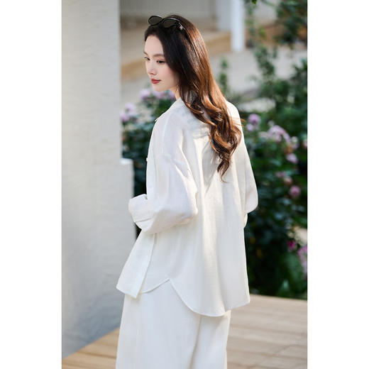 100%亚麻凉感亲肤 米思阳2026春季新品高级气质轻薄OL上衣轻熟法式小众外搭衬衫女6132 商品图3