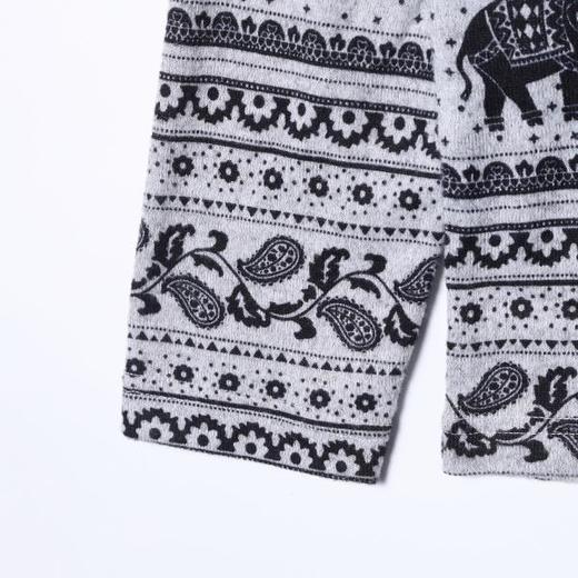 SDSA男装2026新款复古图腾休闲长袖大象满印条纹设计宽松圆领T恤 商品图3